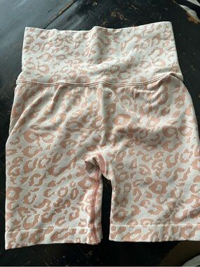 SHEIN Pink and White Leopard Print High-Waist Athletic Bike Shorts